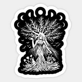 Tree Goddess, Moon Phases, Gothic Witchy Nature Sticker